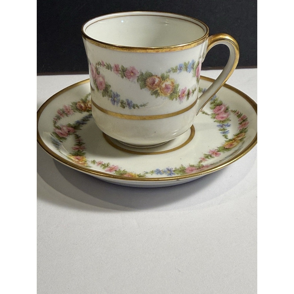 Vintage Limoges Demitasse Cup and Saucer Floral Gold Trim France